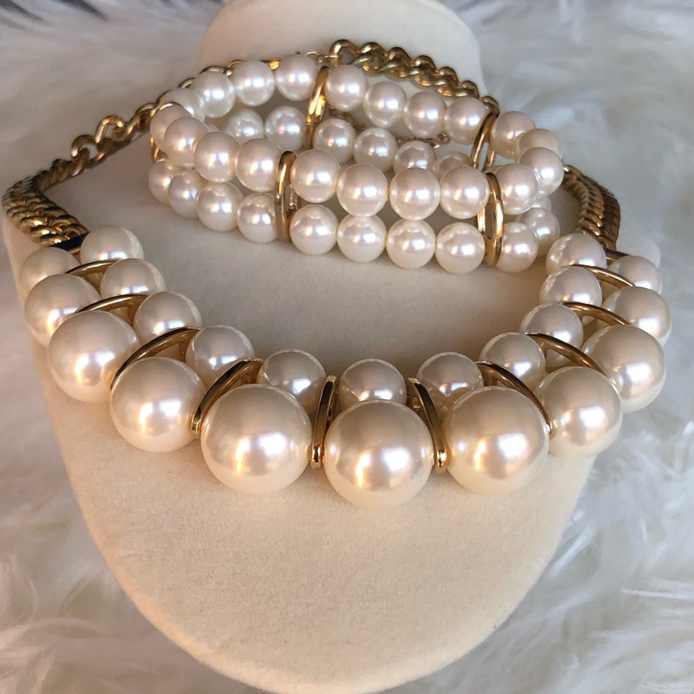Vintage SHB HEAVY PEARL NECKLACE & bracelet set - Picture 5 of 6